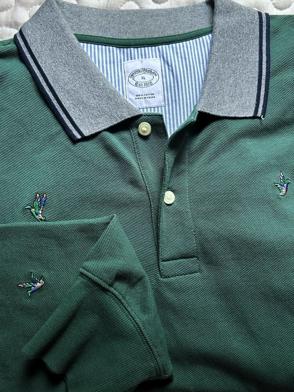 Mens Brooks Brothers Pique Polo Shirt Embroidered Duck Green XL